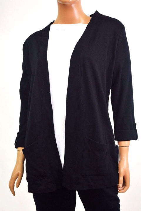 New Karen Scott Women's Open-Front 3/4 Sleeve Cotton Black Cardigan Shrug Top L