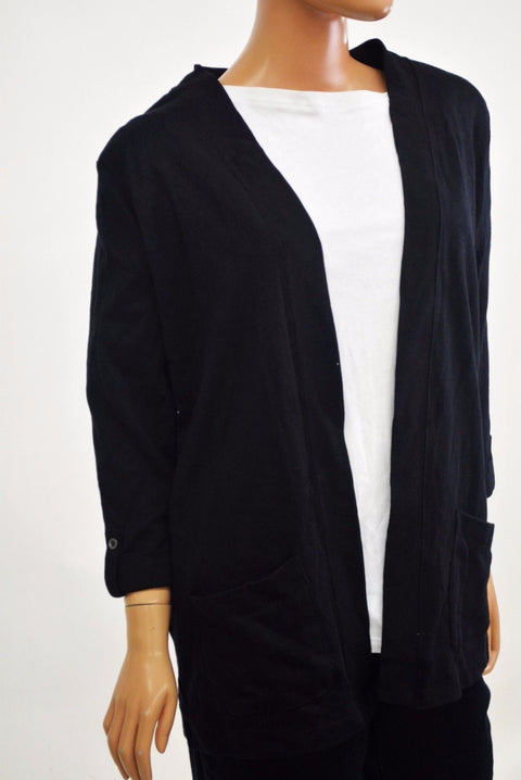 New Karen Scott Women's Open-Front 3/4 Sleeve Cotton Black Cardigan Shrug Top L