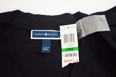 New Karen Scott Women's Open-Front 3/4 Sleeve Cotton Black Cardigan Shrug Top L