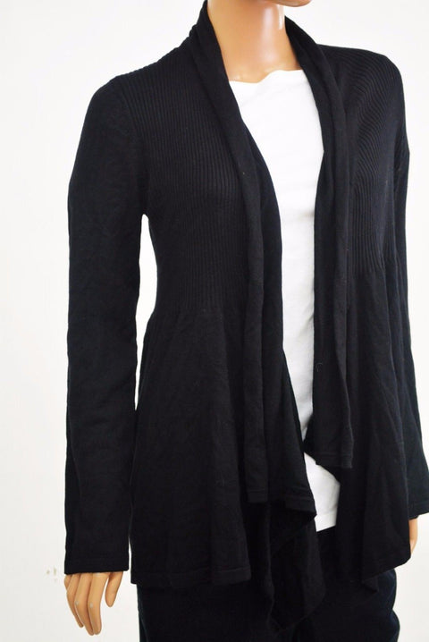 Style&Co Women's Long Sleeve Black Open Front Draped Ribbed Cardigan Shrug Top S - evorr.com
