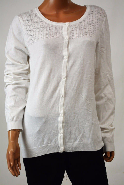 New Karen Scott Women's White Button Front Pointelle Knit Cardigan Shrug Top XL