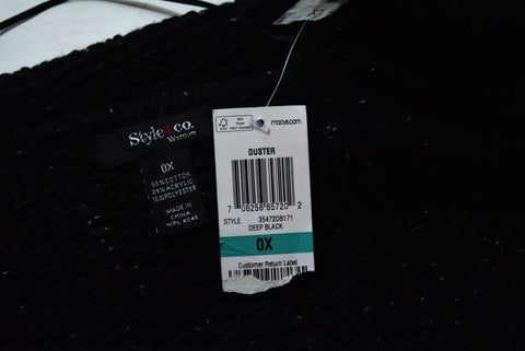 Style&Co Women Black Open Front Speckled Cable Duster Cardigan Shrug Plus 0X 16W - evorr.com