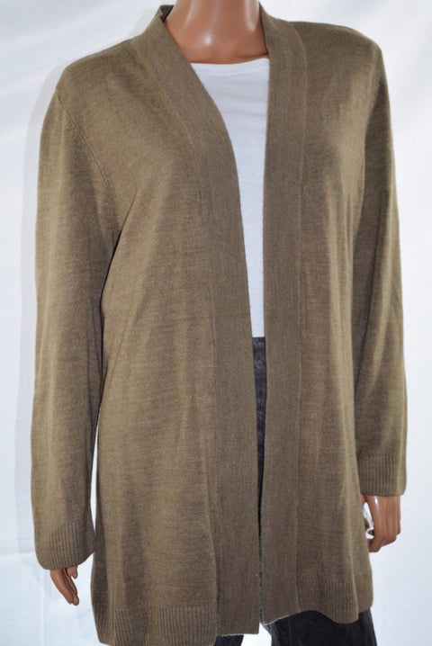 Karen Scott Women Long Sleev Brown Heather Open Front Rib Trim Cardigan Shrug XL
