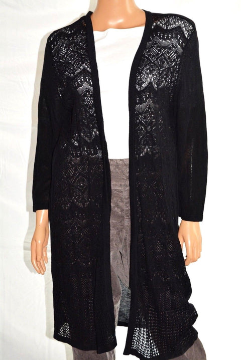 New JM Collection Women's 3/4 Sleeves Black Lace Crochet Duster Cardigan Shrug L