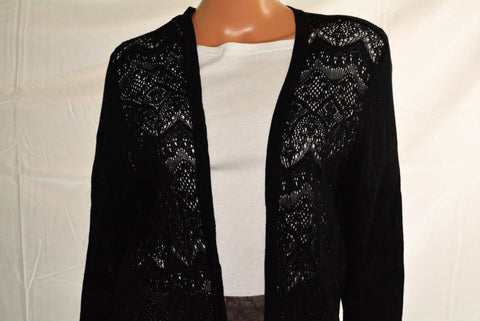 New JM Collection Women's 3/4 Sleeves Black Lace Crochet Duster Cardigan Shrug L