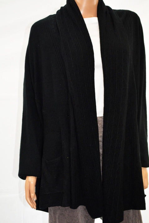 Karen Scott Women's Cotton Black Draped Open Front Cable Cardigan Shrug Plus 1X