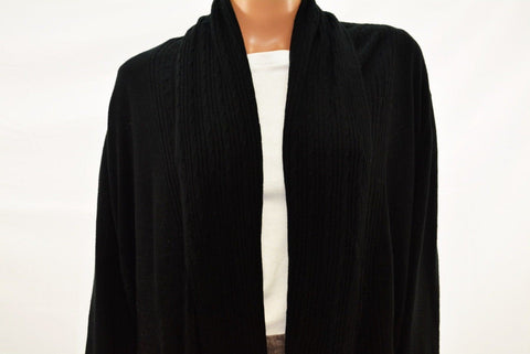 Karen Scott Women's Cotton Black Draped Open Front Cable Cardigan Shrug Plus 1X
