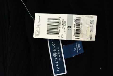 Karen Scott Women's Cotton Black Draped Open Front Cable Cardigan Shrug Plus 1X