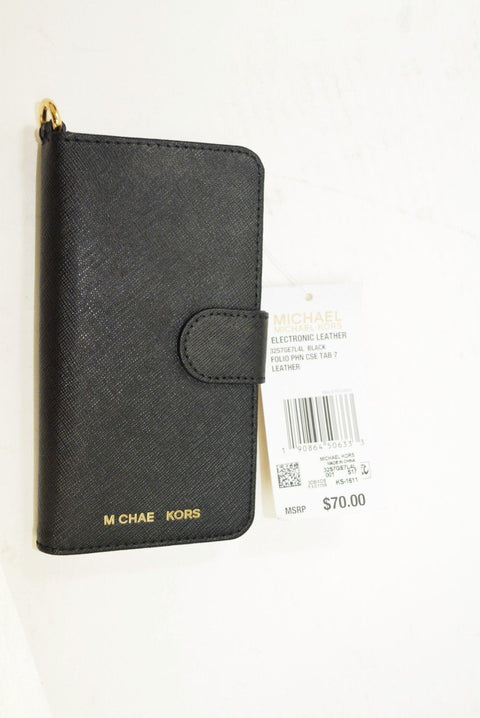 $70 NEW Michael Kors Black Gold Saffiano Leather iPhone 7 Tab Folio Phone Case