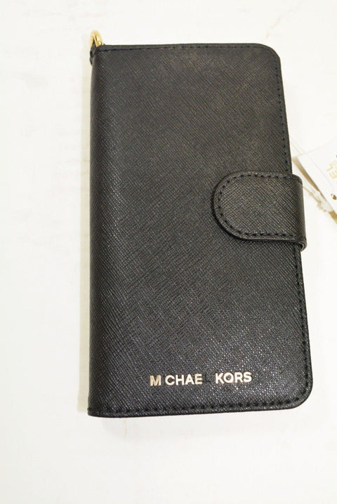 $70 NEW Michael Kors Black Gold Saffiano Leather iPhone 7 Tab Folio Phone Case