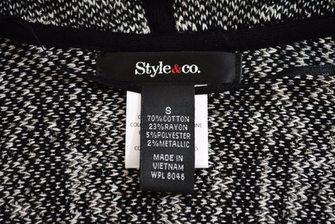 New Style&Co Women Open Front Metallic Black Geometric Knit Cardigan Shrug Top S - evorr.com