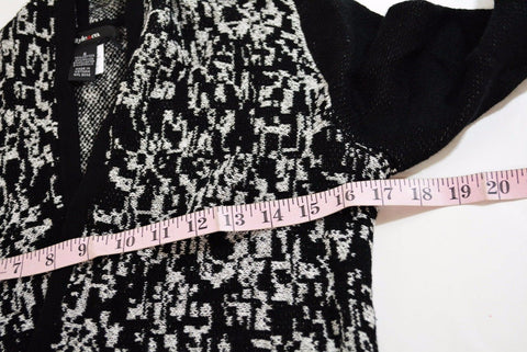 New Style&Co Women Open Front Metallic Black Geometric Knit Cardigan Shrug Top S - evorr.com