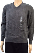 John Ashford Men's Long-Sleeves Charcoal Gray Striped Ribbed V-Neck Sweater 2XL - evorr.com