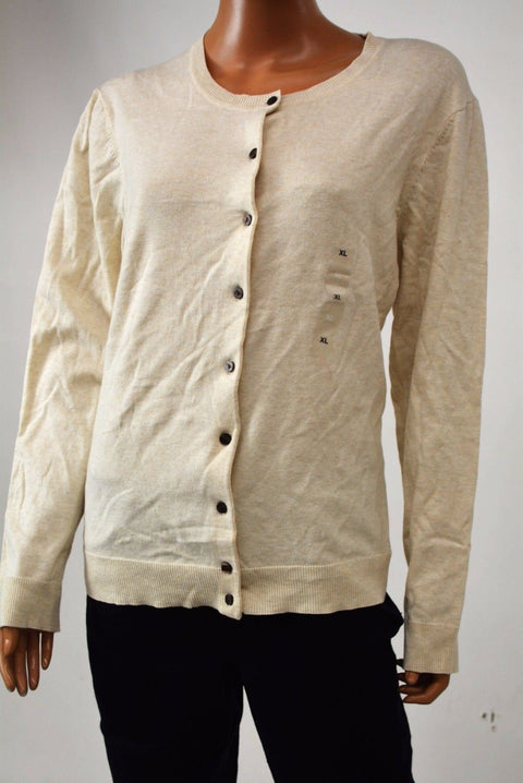 New Karen Scott Women's Heather Beige Button Front Knitted Cardigan Shrug Top XL