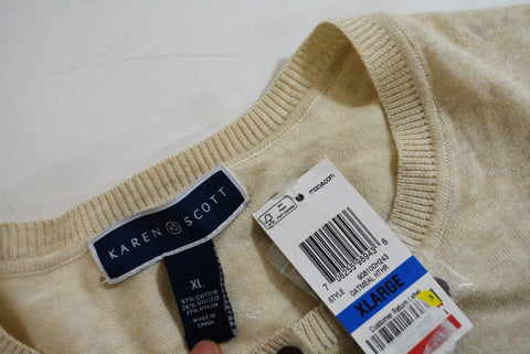 New Karen Scott Women's Heather Beige Button Front Knitted Cardigan Shrug Top XL