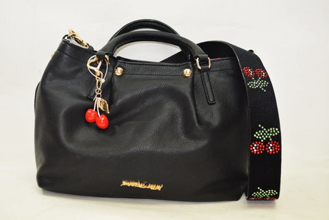 $108 NEW Betsey Johnson Medium Satchel with Decorative Cherry Strap Shoulder Bag - evorr.com