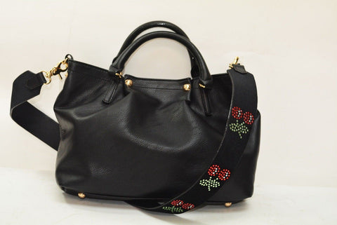 $108 NEW Betsey Johnson Medium Satchel with Decorative Cherry Strap Shoulder Bag - evorr.com