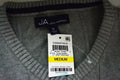 New John Ashford Men's Long Sleeve Gray Striped Ribbed Cotton V-Neck Sweater M - evorr.com