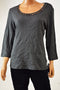 Karen Scott Women's Scoop-Neck 3/4-Sleeves Cotton Gray Twirl-Trim Blouse Top L