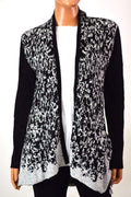 New Style&Co Women Open-Front Metallic Black Geometric Knit Cardigan Shrug Top S - evorr.com