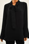 $99 New Rachel Roy Womens Long Bell Sleeves Black Tie Neck Blouse Top Plus 1X - evorr.com