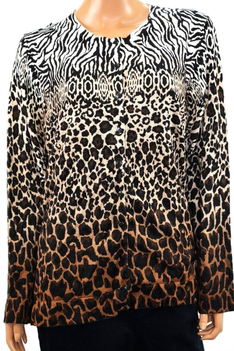 Charter Club Women's Brown Animal Print Button-Down Cardigan Sweater Top Plus 3X