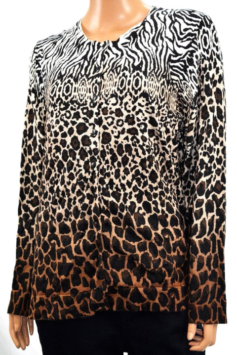 Charter Club Women's Brown Animal Print Button-Down Cardigan Sweater Top Plus 3X