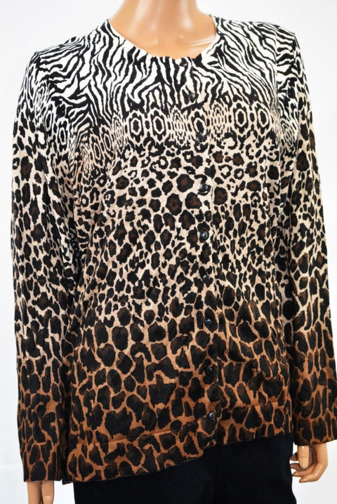 Charter Club Women's Brown Animal Print Button-Down Cardigan Sweater Top Plus 3X