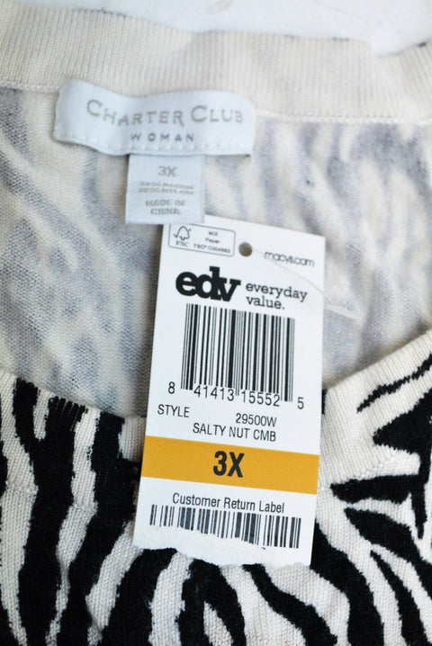 Charter Club Women's Brown Animal Print Button-Down Cardigan Sweater Top Plus 3X