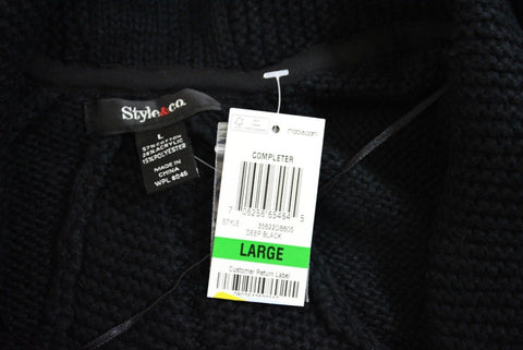 New Style&Co Women's Black Shawl Collar Open Front Knitted Cardigan Shrug Top L - evorr.com