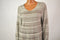 New Style&Co Women's V-Neck Long Sleeves Beige Striped Knit Tunic Sweater Top M - evorr.com
