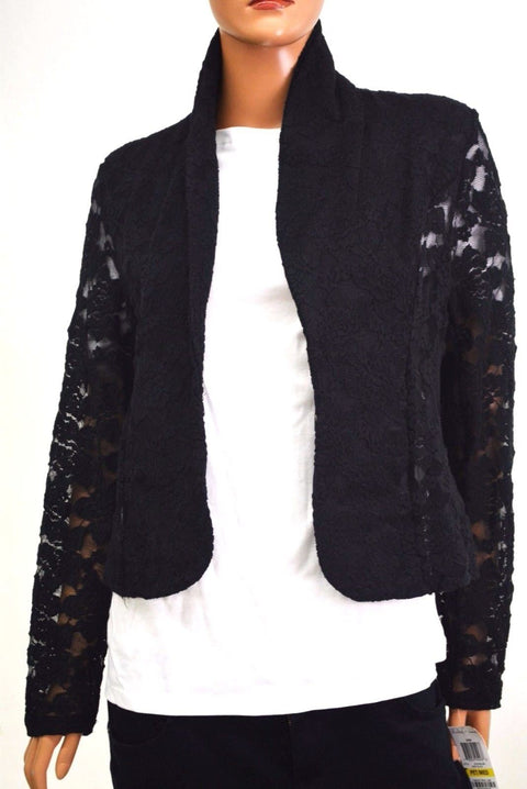 New INC Concepts Women's Stretch Black Open Front Lace Cardigan Shrug Petite M