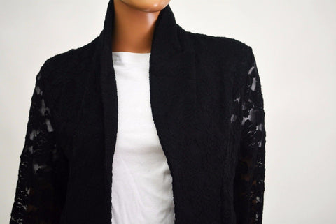 New INC Concepts Women's Stretch Black Open Front Lace Cardigan Shrug Petite M