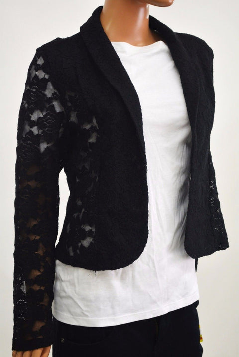 New INC Concepts Women's Stretch Black Open Front Lace Cardigan Shrug Petite M