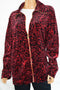 Karen Scott Women's Wing-Collar Full Zip Red Printed Velour Jacket Coat Plus 3X