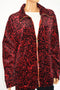 Karen Scott Women's Wing-Collar Full Zip Red Printed Velour Jacket Coat Plus 3X