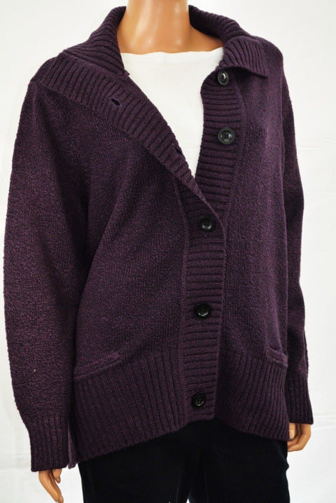 Karen Scott Women Wing Collar Button Down Purple Marled Cardigan Shrug Plus 2X