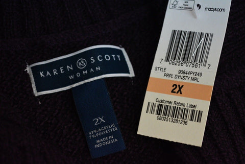 Karen Scott Women Wing Collar Button Down Purple Marled Cardigan Shrug Plus 2X