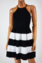 B. Darlin Women's Halter-Sleeves Stretch Black Striped Pleated A-Line Dress 3/4 - evorr.com