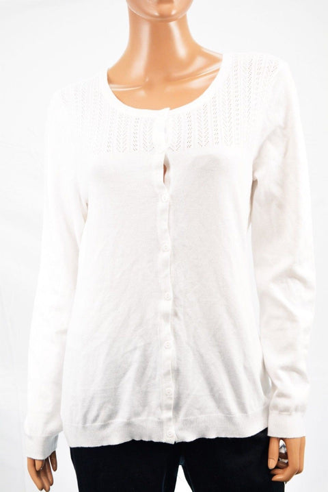 Karen Scott Women's Long Sleeve Button Down White Crochet Trim Cardigan Shrug M