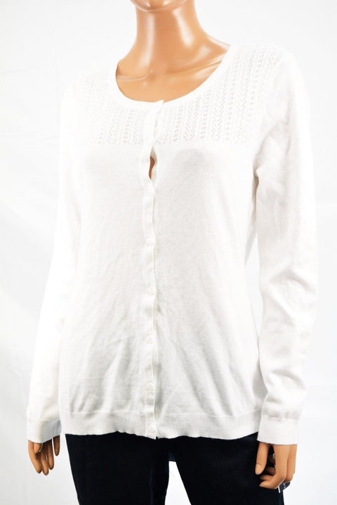 Karen Scott Women's Long Sleeve Button Down White Crochet Trim Cardigan Shrug M