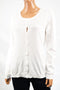 Karen Scott Women's Long Sleeve Button Down White Crochet Trim Cardigan Shrug M