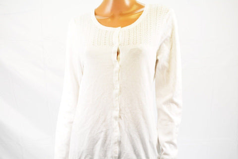 Karen Scott Women's Long Sleeve Button Down White Crochet Trim Cardigan Shrug M