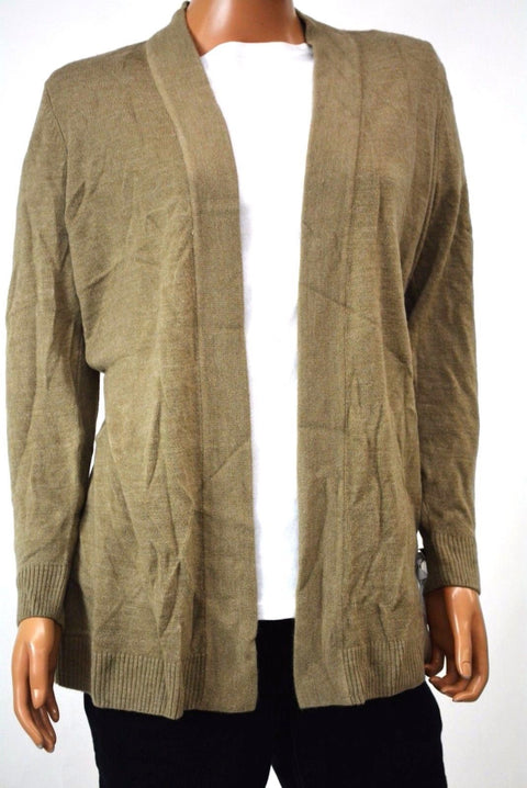 Karen Scott Women's Open Front Long Slv Brown Heather Knit Cardigan Shrug Top S
