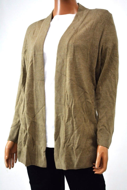 Karen Scott Women's Open Front Long Slv Brown Heather Knit Cardigan Shrug Top S