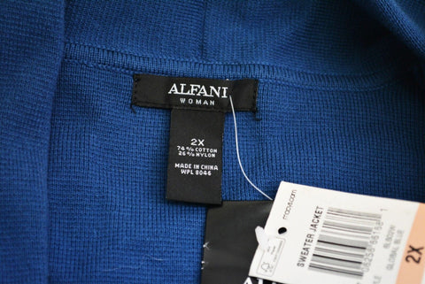 Alfani Women Shawl-Collar 3/4-Slvs Blue 3-Button Cardigan Sweater Jacket Plus 2X