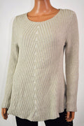 New Style&Co Women's Crew-Neck Long Sleeves Beige Textured Ribbed Knit Sweater L - evorr.com