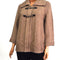 JM Collection Women Wing-Collar Buckled 3/4 Sleeve Brown Knit Cardigan Sweater M