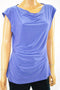 Anne Klein Womens Cap-Sleeve Ink Blue Stretch Side-Ruched Cowl-Neck Blouse Top L - evorr.com