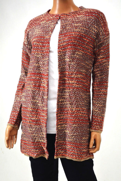 Cable Gauge Women Metallic Orange Open-Front Striped Cardigan Sweater Coat Top L